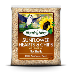 Morning Song sunflower hearts chips seed bag showing shell-free kernels for easy feeding
