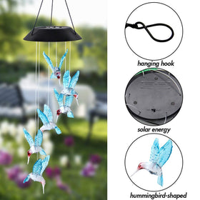 MorTime blue hummingbird wind chime adds decorative light to patios and gardens.