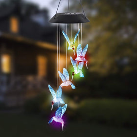 MorTime hanging wind chime for patios, fences, or trees with a blue glow.
