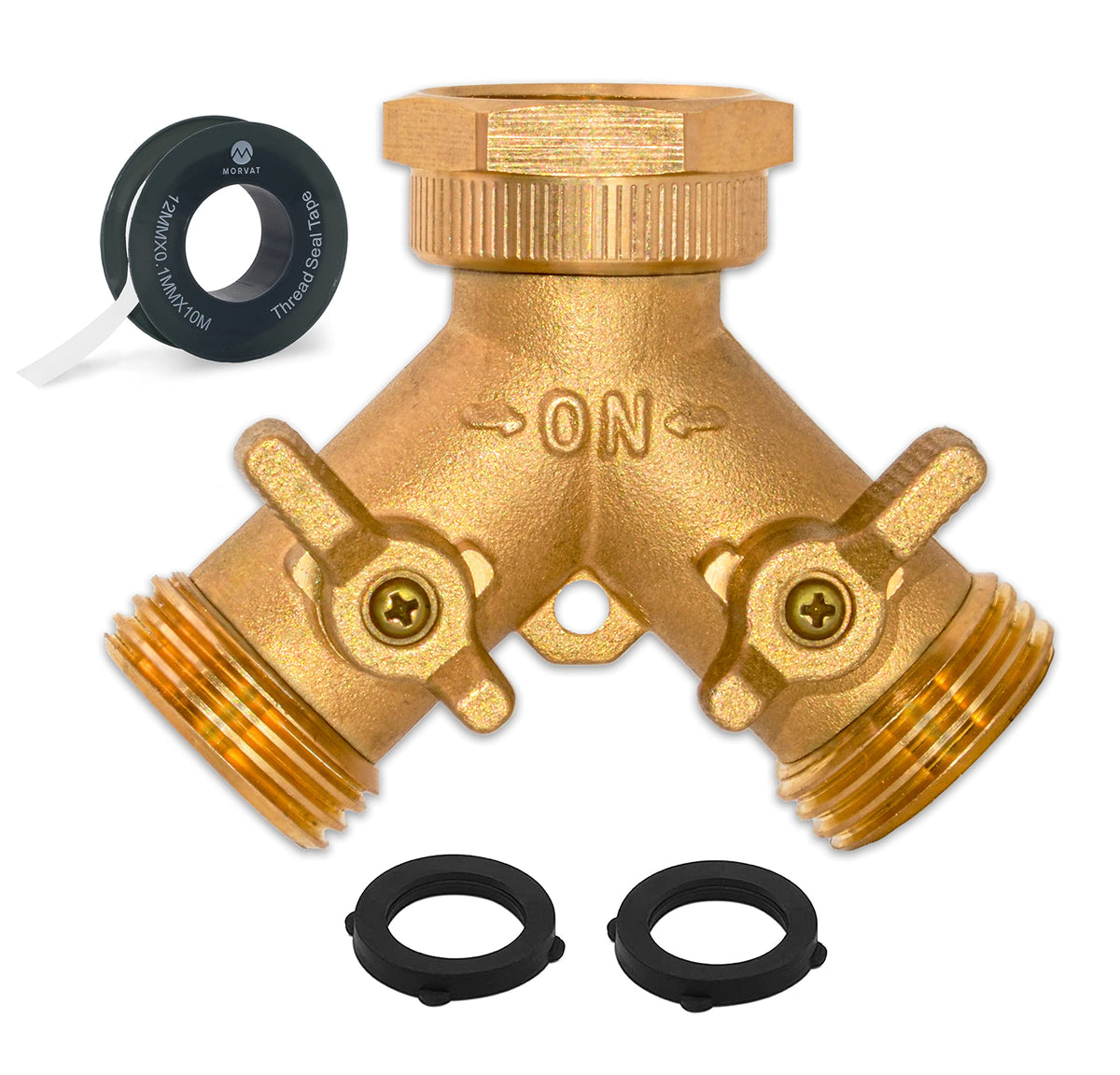 Morvat brass 2-Way Y Splitter top connection shown for secure mounting