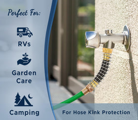 Morvat coil spring protects hose from kinks during outdoor watering tasks.
