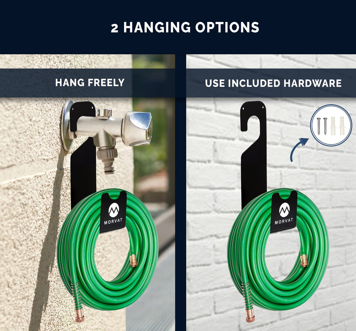 Morvat Premium 150 Ft Hose Hanger powder-coated steel resists rust outdoors