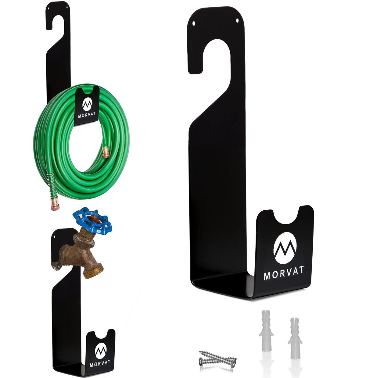 Morvat Premium 150 Ft Hose Hanger wall mount keeps hose tidy and ready