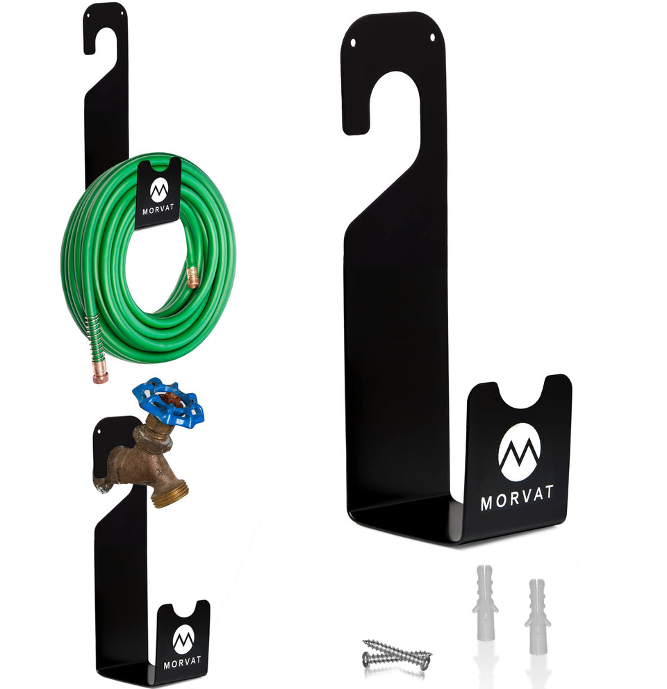 Morvat Premium 150 Ft Hose Hanger wall mount keeps hose tidy and ready