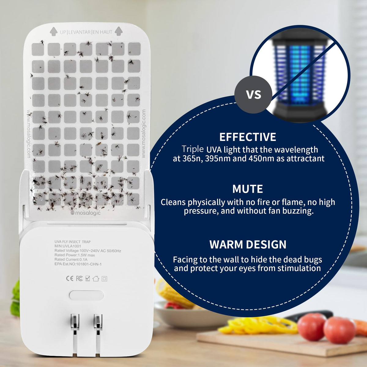 Mosalogic six-LED UV system boosts attraction for fruit flies and moths.