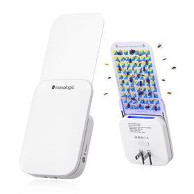 Mosalogic indoor fly trap front view demonstrates compact plug-in design ideal for kitchens and living rooms.