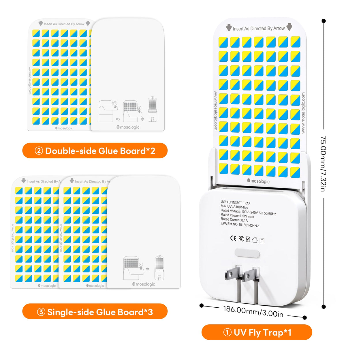 Mosalogic replaceable sticky card compatible board setup for continuous insect control.