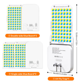 Mosalogic replaceable sticky card compatible board setup for continuous insect control.
