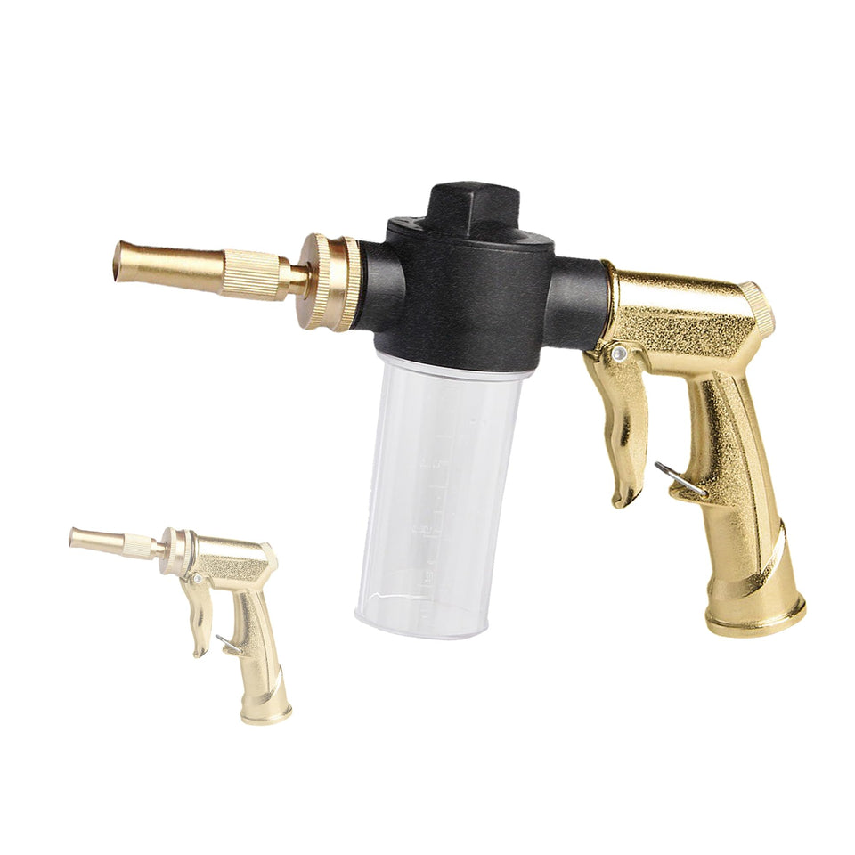 MOSIKEN brass foam gun nozzle demonstrates durability for outdoor cleaning tasks