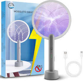 Mosiller 2-in-1 electric bug zapper racket in use to eliminate flying insects.