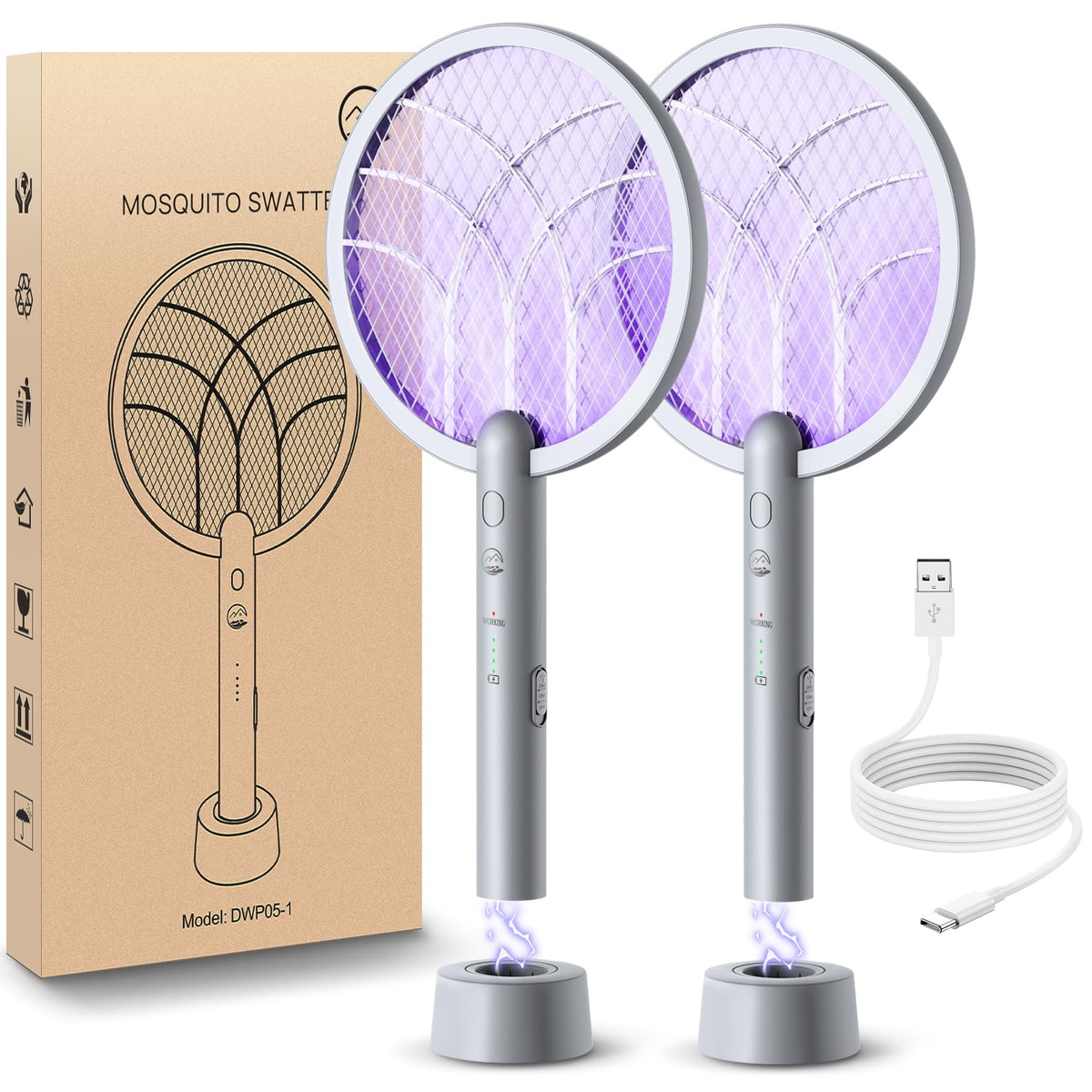 Mosiller electric fly swatter racket 4000V for quick insect contact indoors or outdoors.