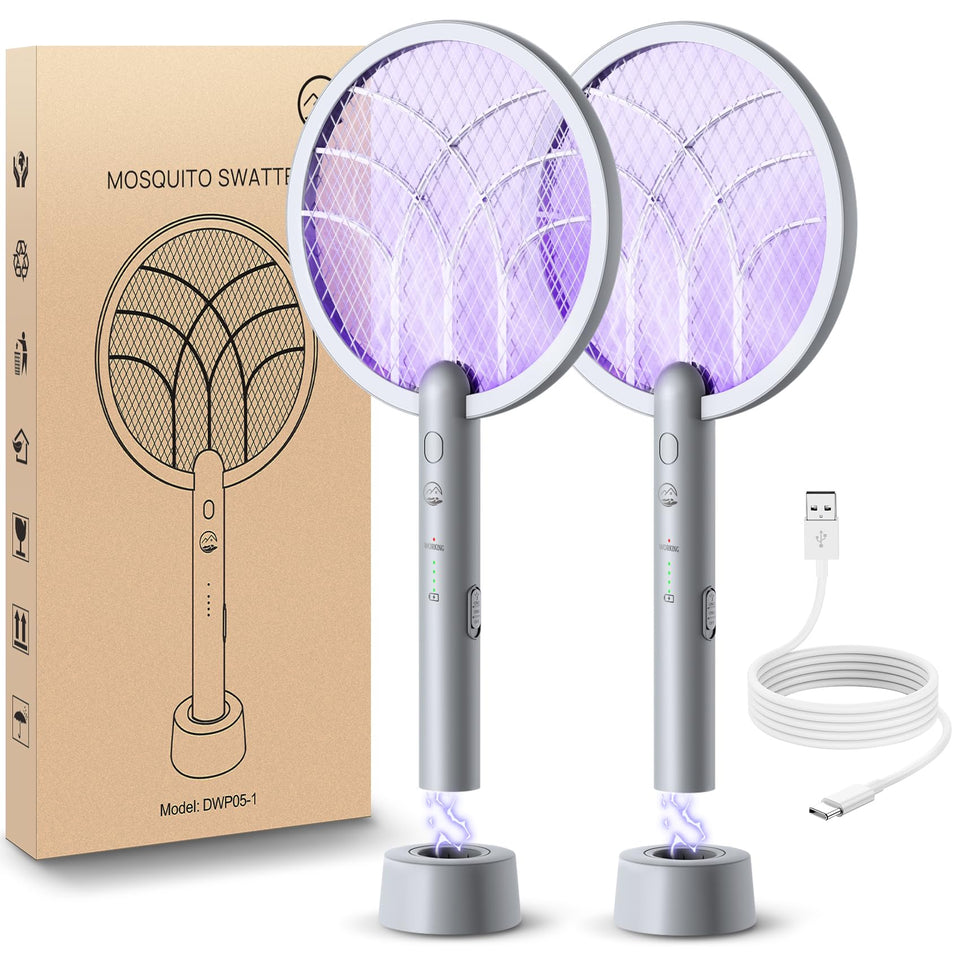 Mosiller electric fly swatter racket 4000V for quick insect contact indoors or outdoors.