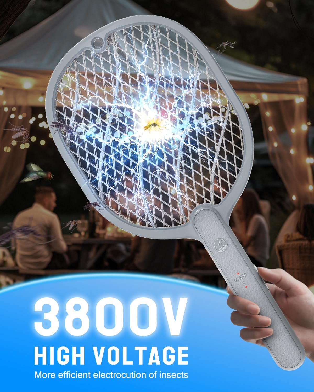 Mosiller fly zapper with ergonomic leather handle for comfortable precision.