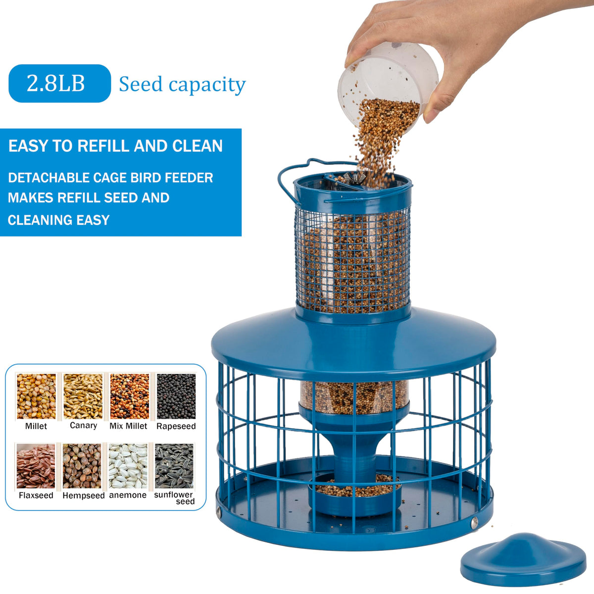Mosloly caged bird feeder blue mesh detail deters larger birds