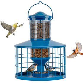 Mosloly caged bird feeder blue front view attracts small birds safely