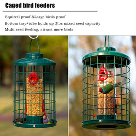 Mosloly caged bird feeder with clear tube close-up for easy seed monitoring