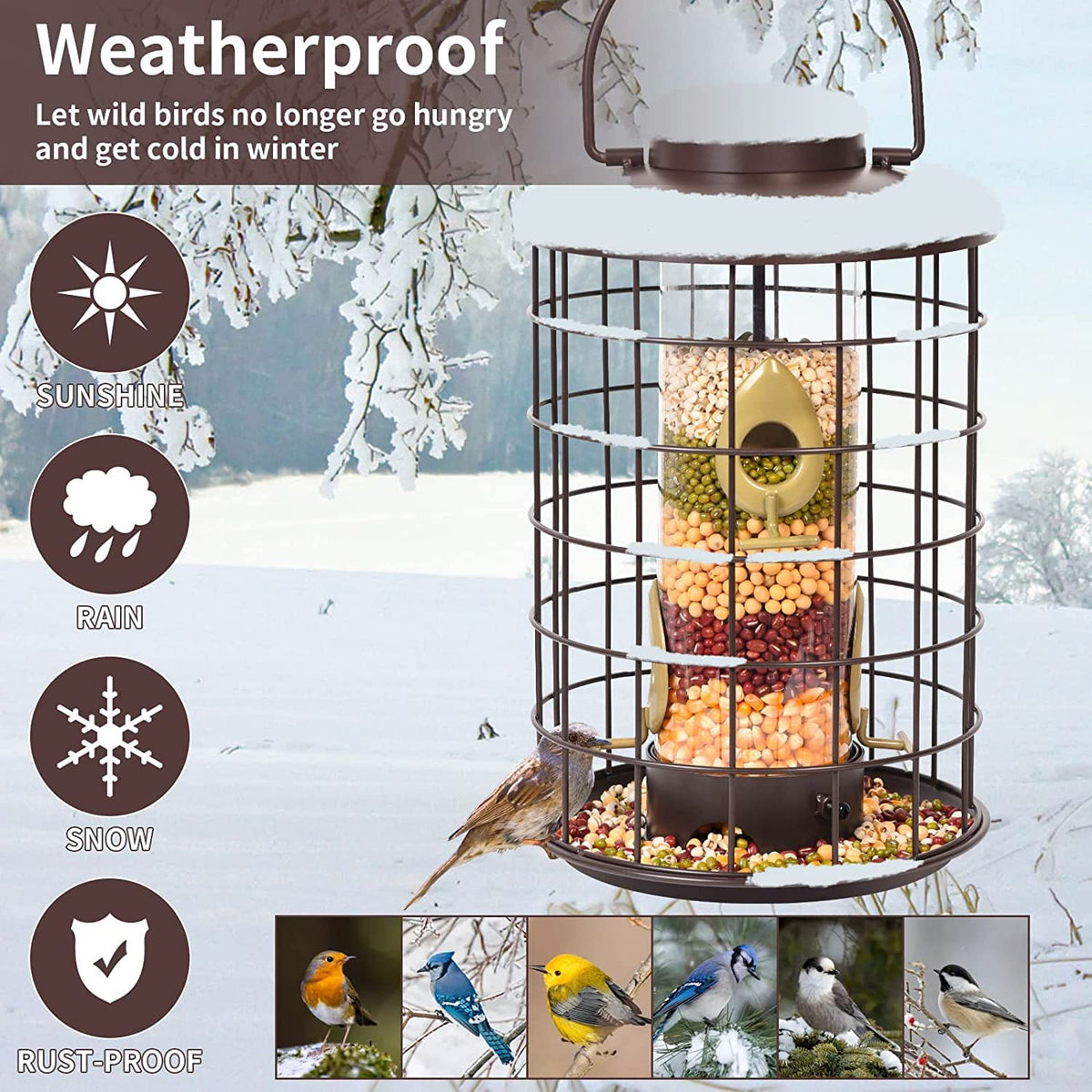 Mosloly durable cage uses stainless steel and iron for long outdoor life.