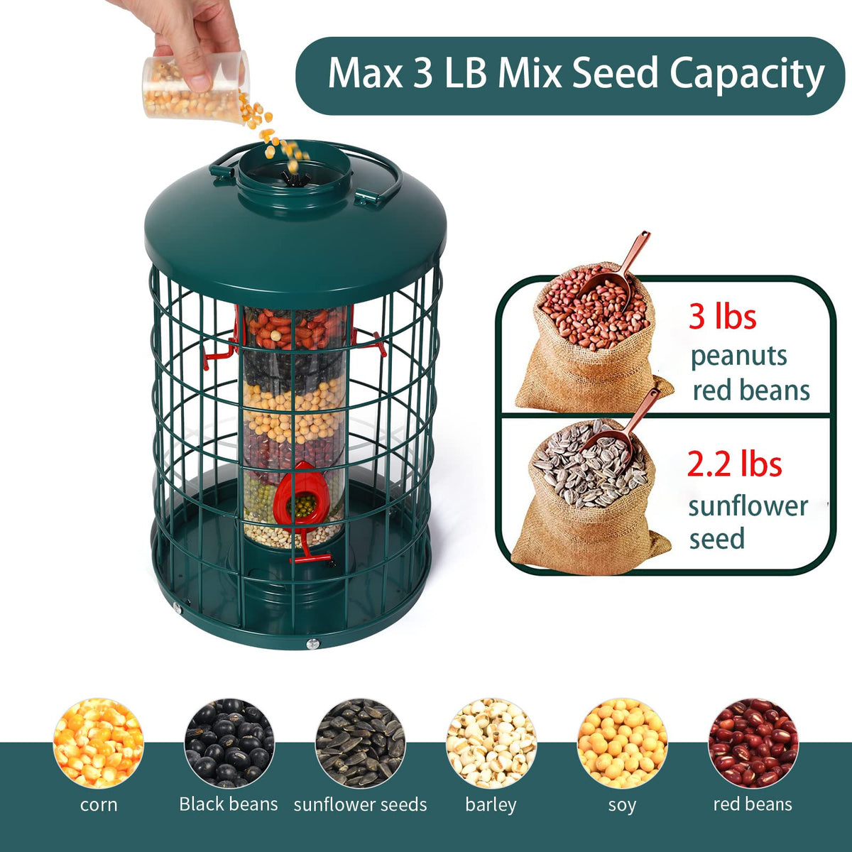 Mosloly caged bird feeder four-port design attracts multiple species
