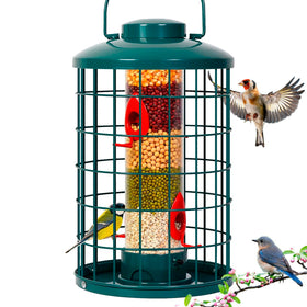 Mosloly caged bird feeder full view shows ample feeding space for wild birds