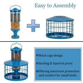 Mosloly outdoor hanging feeder blue shows weather protection lid