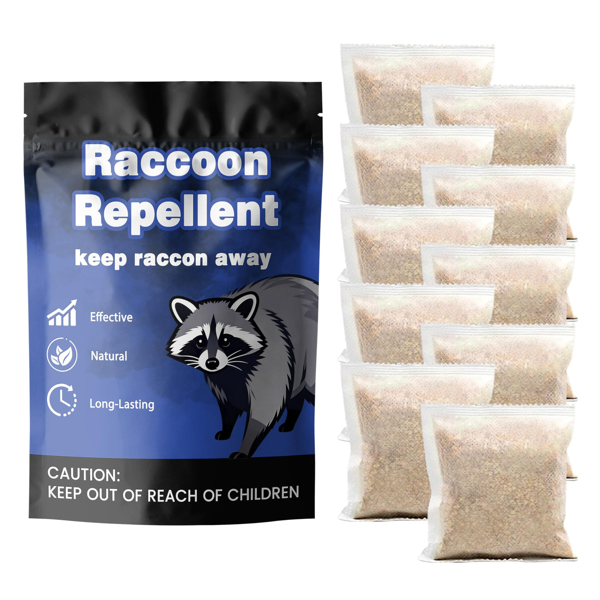 Mosquashield raccoon repellent granules placed around trash cans deter wildlife