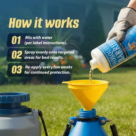 Mosquito Barrier garlic concentrate near a deck perimeter for broader-area protection.