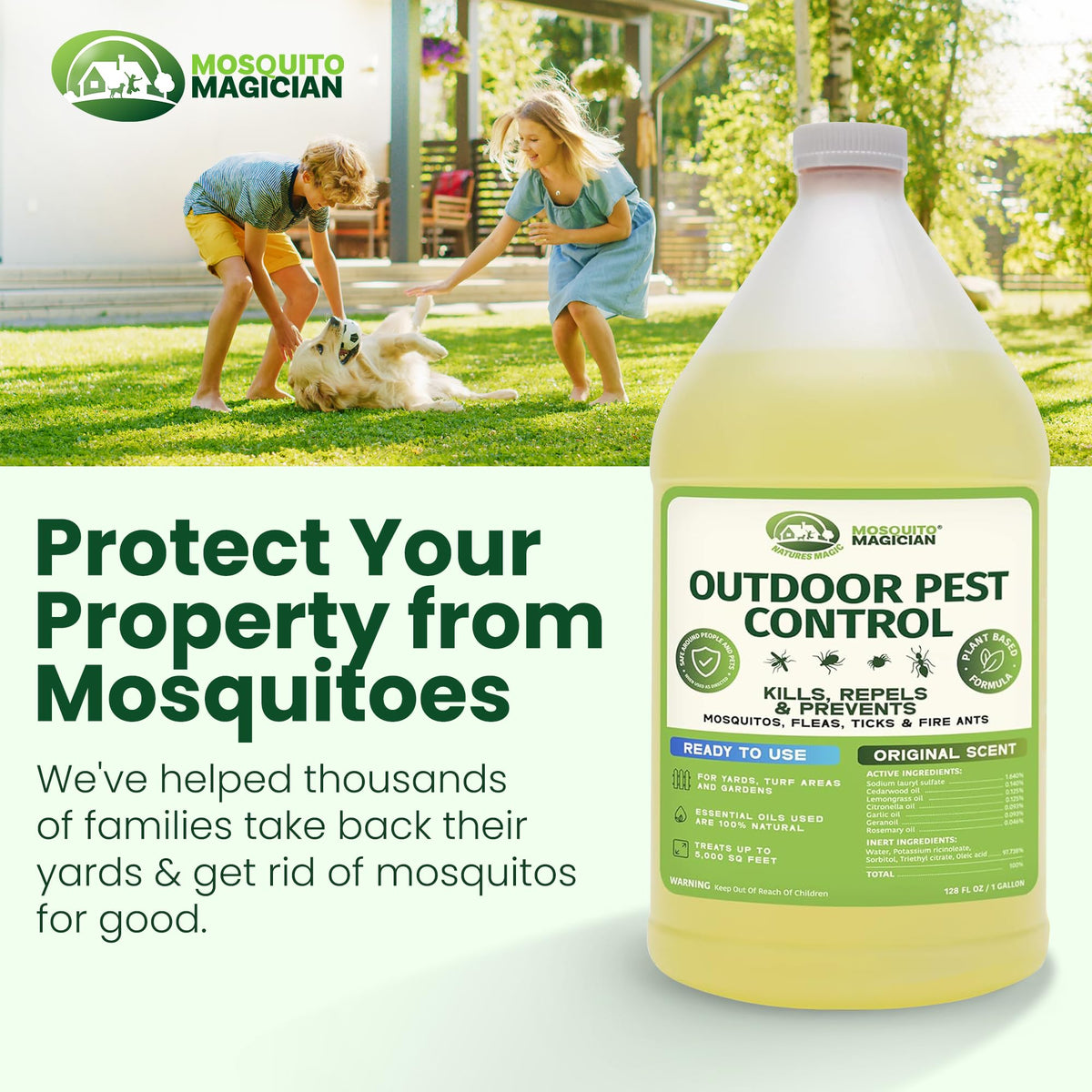 Outdoor space with Mosquito Magician used around family-friendly and pet areas.