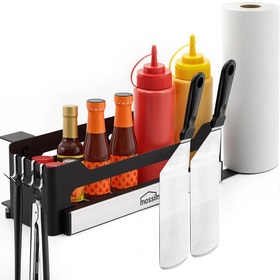 Mossime Griddle Caddy with magnetic stripe keeps tools secure while grilling