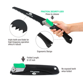 Mossy Oak hardwood/plastic blade handles light plastic and hardwood tasks.