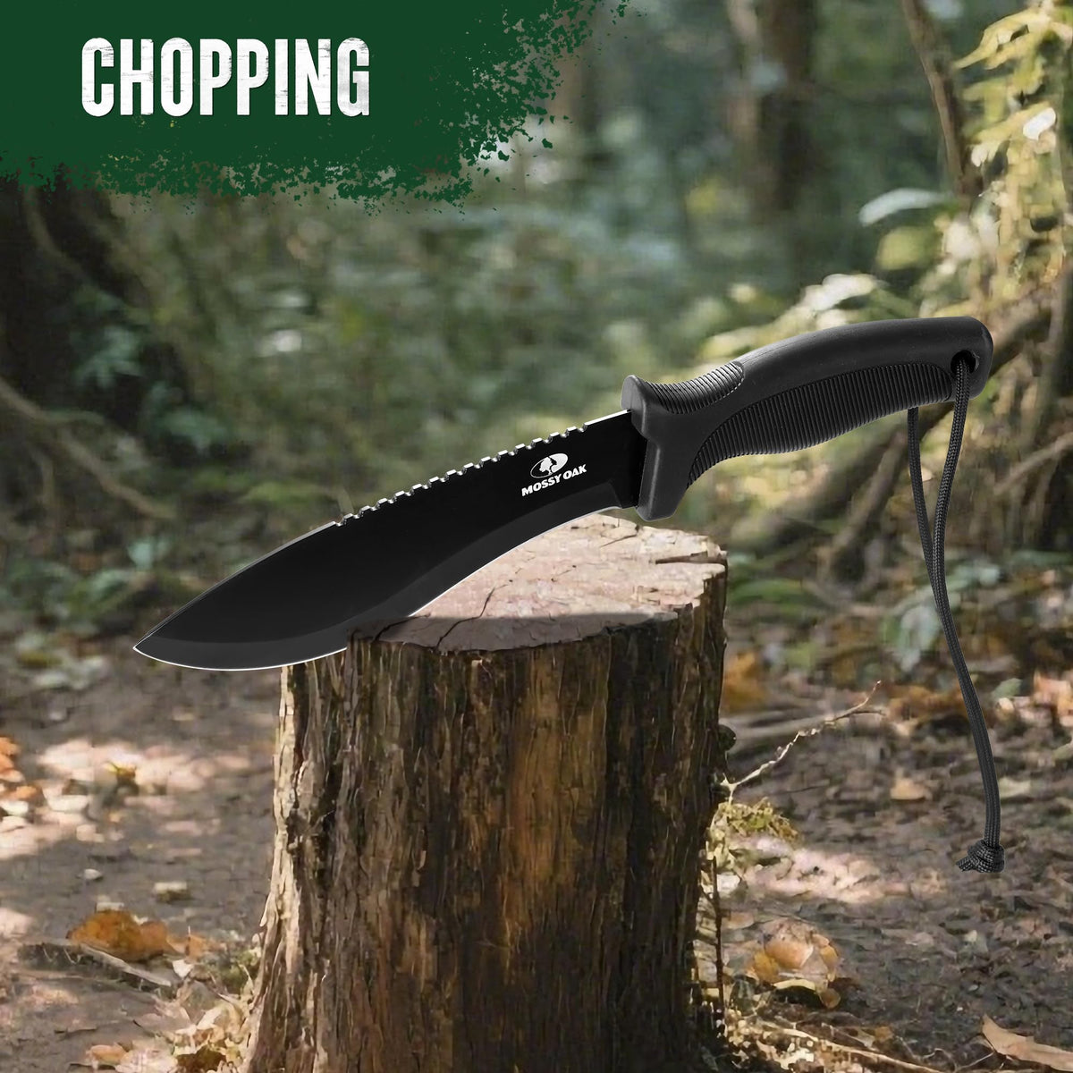 Mossy Oak machete packaging shown on box.