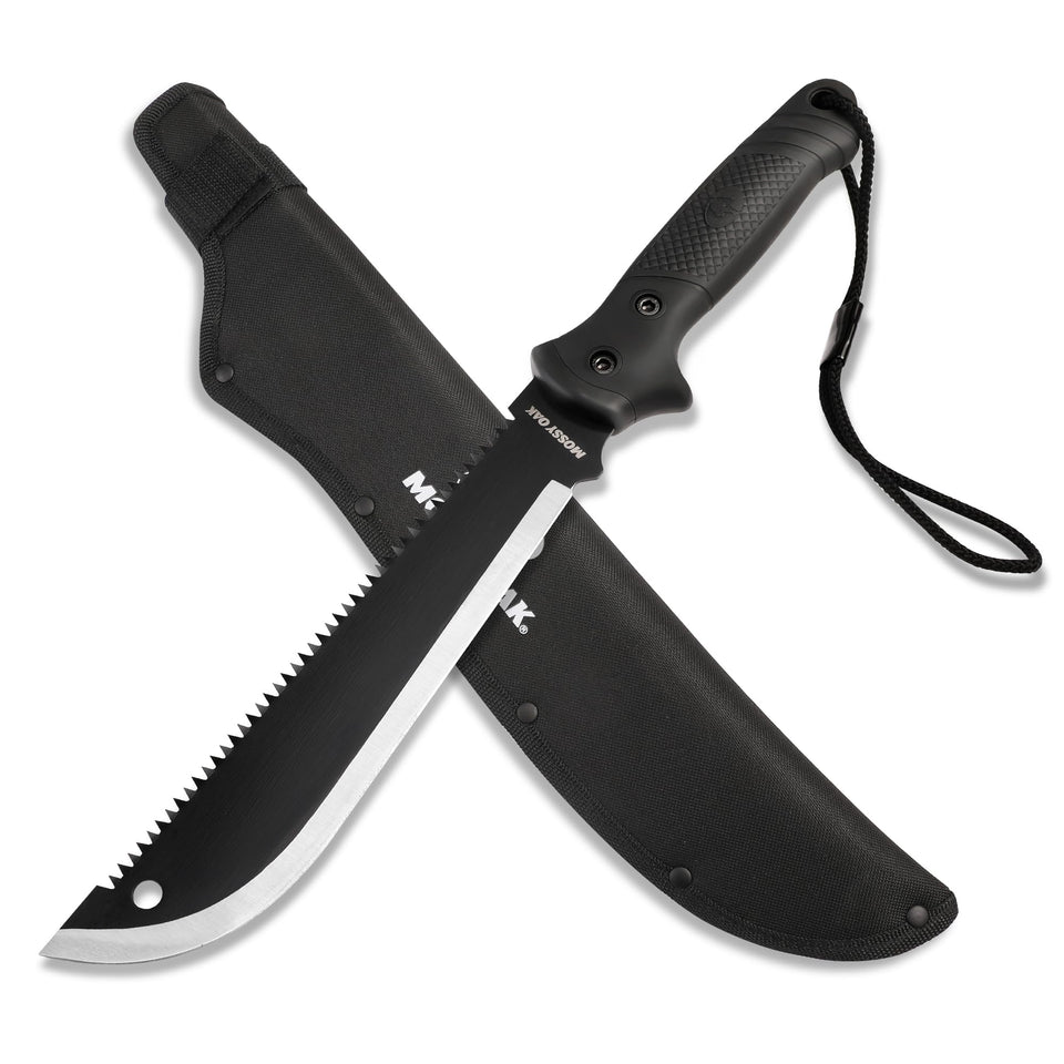 Mossy Oak machete with saw 19-inch blade close-up for precise cutting