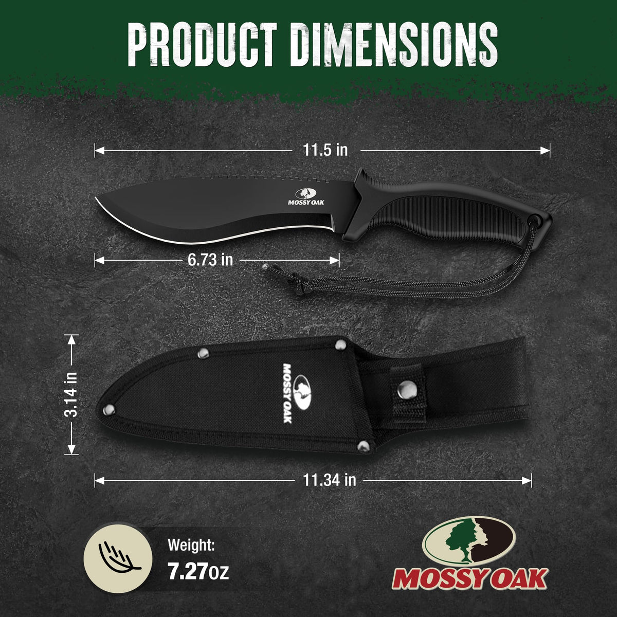 Mossy Oak machete with oxford sheath for safe transport.
