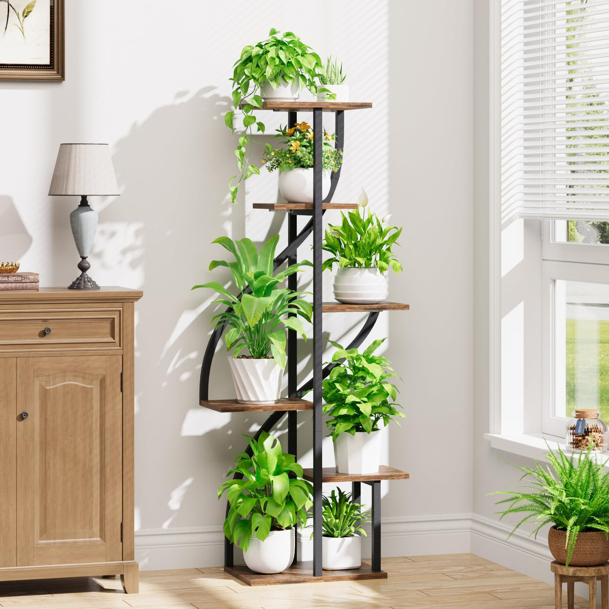 MOSTWOGO iron frame with rust-resistant finish on plant shelf