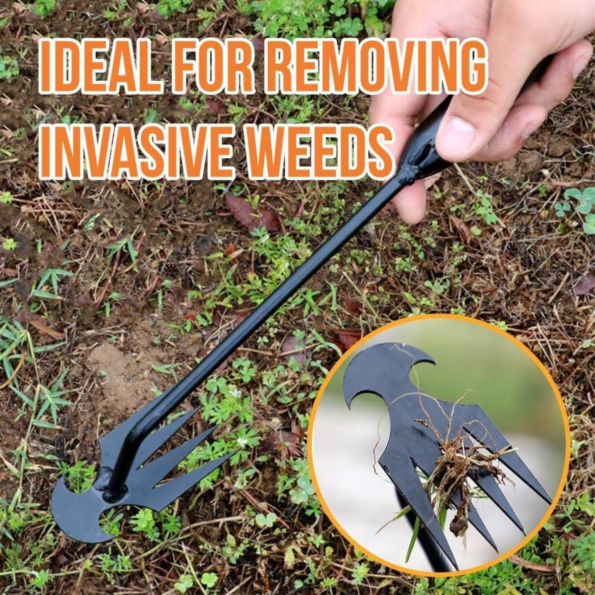MOTEERLLU lever-based weeding action showing easy weed uprooting with minimal effort.