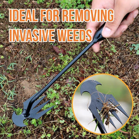 MOTEERLLU lever-based weeding action showing easy weed uprooting with minimal effort.