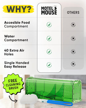 Motel Mouse easy-set traps demonstrate quick setup in minutes for busy households.