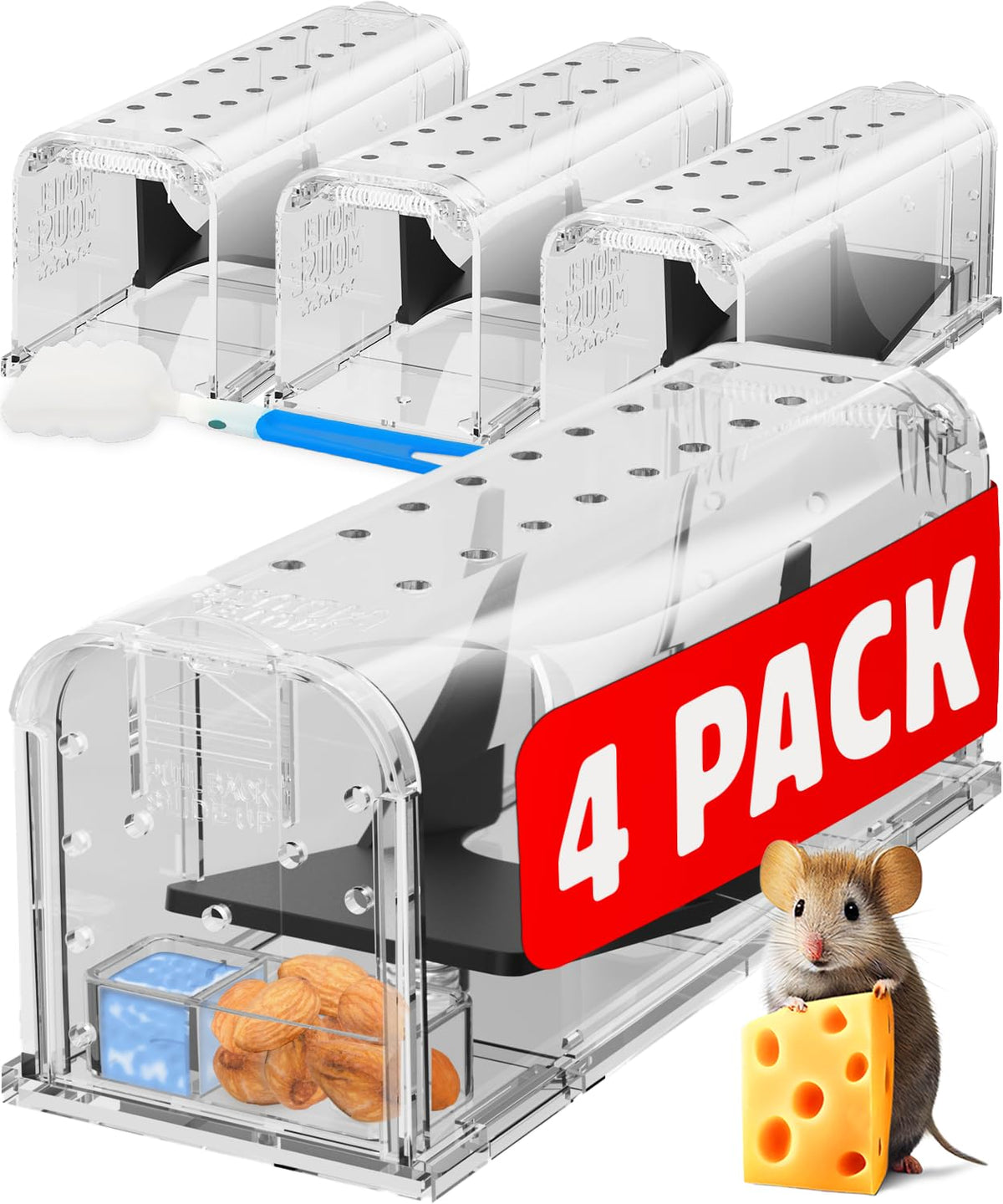 Motel Mouse live trap front view showing humane catch and release in action.