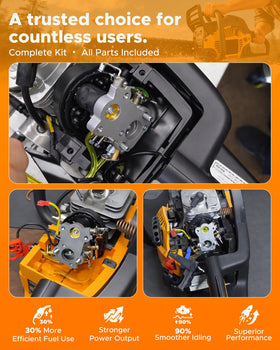 MOTOALL Poulan Pro PP4218AVX carburetor close-up showing precise jet fit for smoother starts.