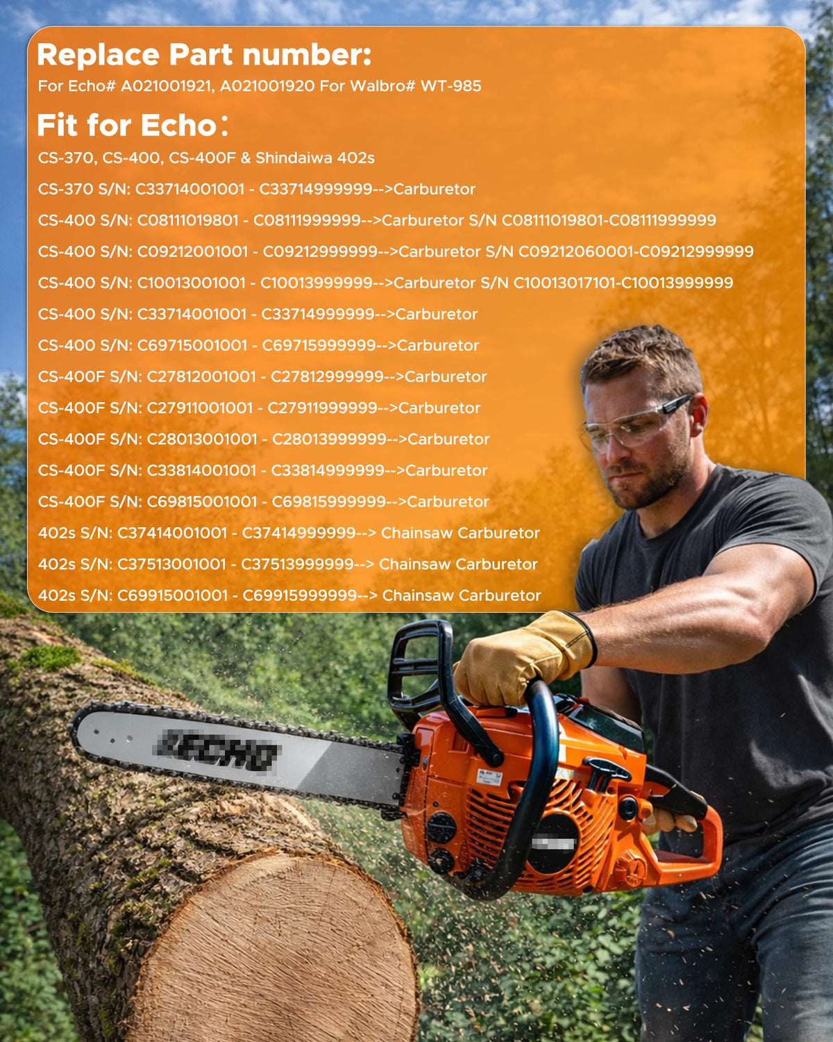 MOTOALL Walbro WT-985 compatibility reference for Echo and Shindaiwa saws.