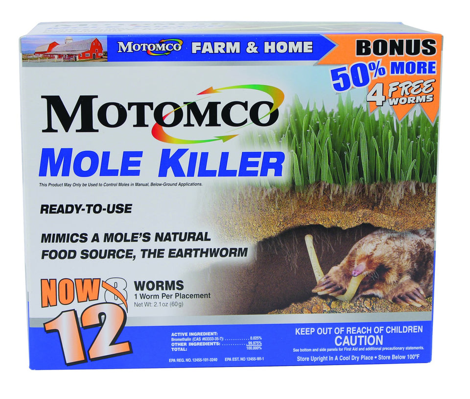 Motomco Mole Killer Ready to Use Bonus Box for quick yard mole control and easy setup.
