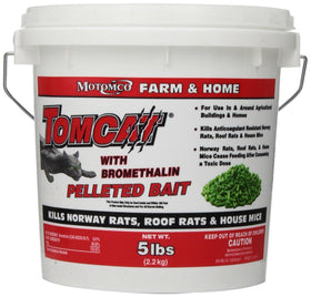 MOTOMCO Tomcat bromethalin pellets pack displayed for farm rodent control.