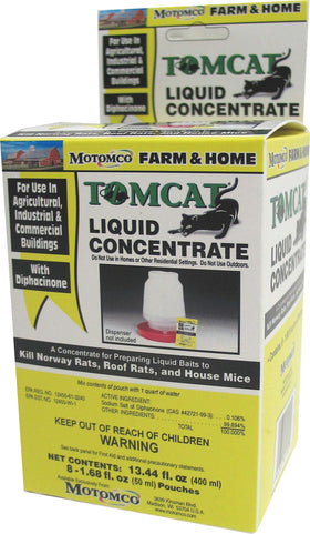 Motomco Tomcat liquid bait bottle for mixing with water to create quart of rodent control.
