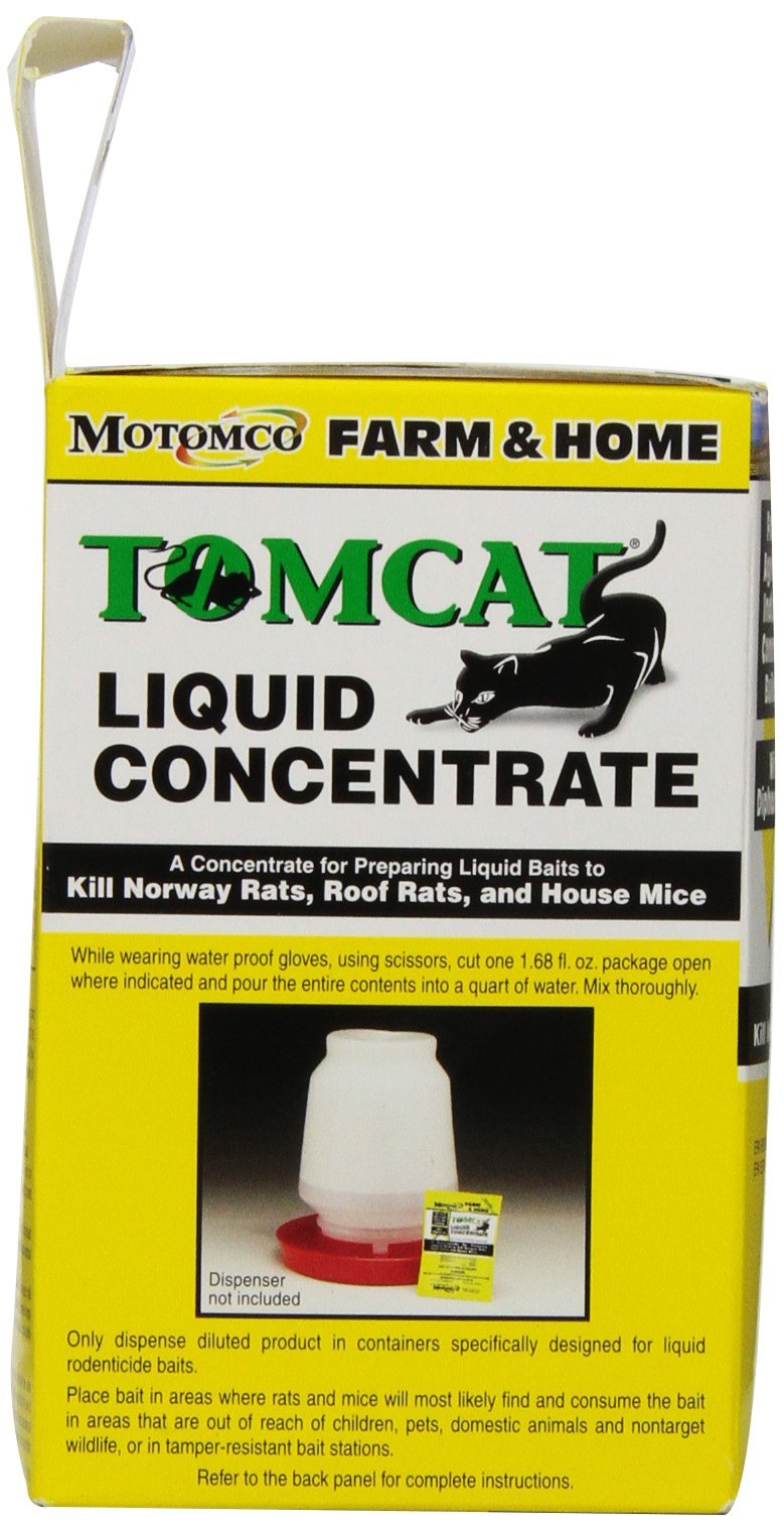 Motomco Tomcat liquid bait being mixed with water for dry-condition control.