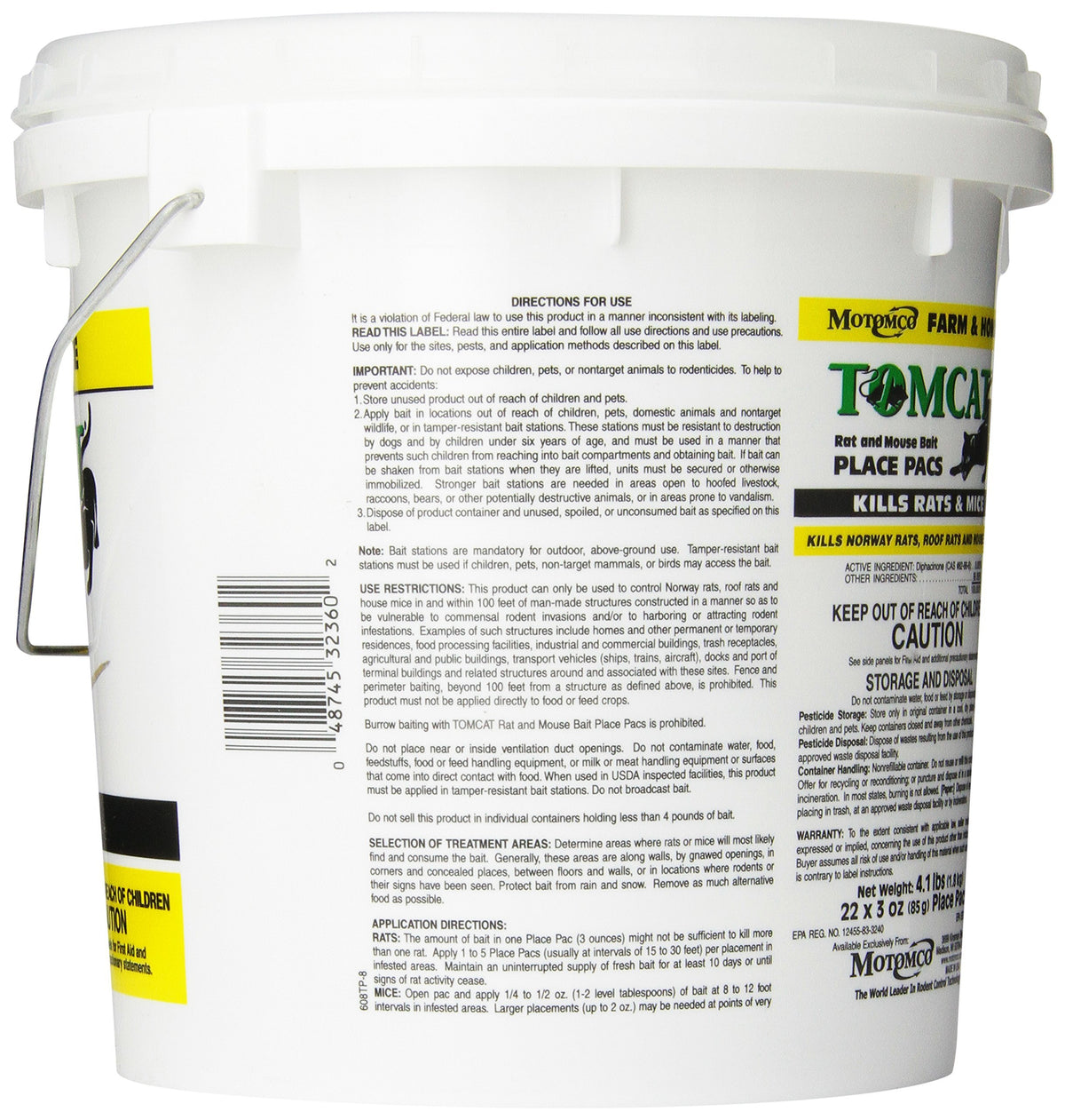 Motomco Tomcat label close-up showing product details for pest control