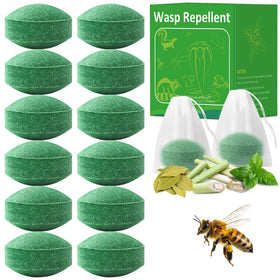 Motrapso 12-pack wasp and bee repellent mesh bag setup deters pests around outdoor seating.