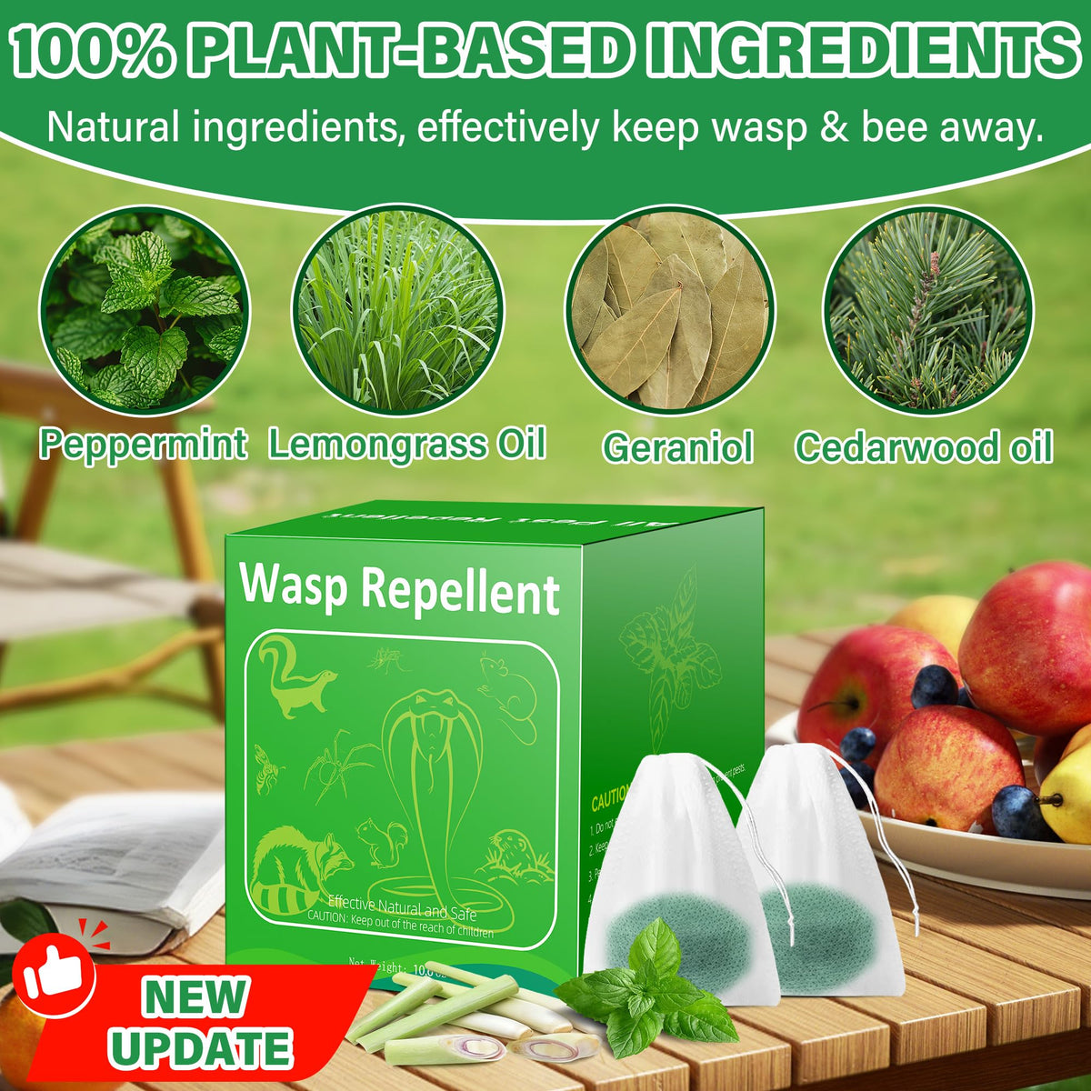 Motrapso natural plant-based actives for effective insect deterrence with pleasant aroma.