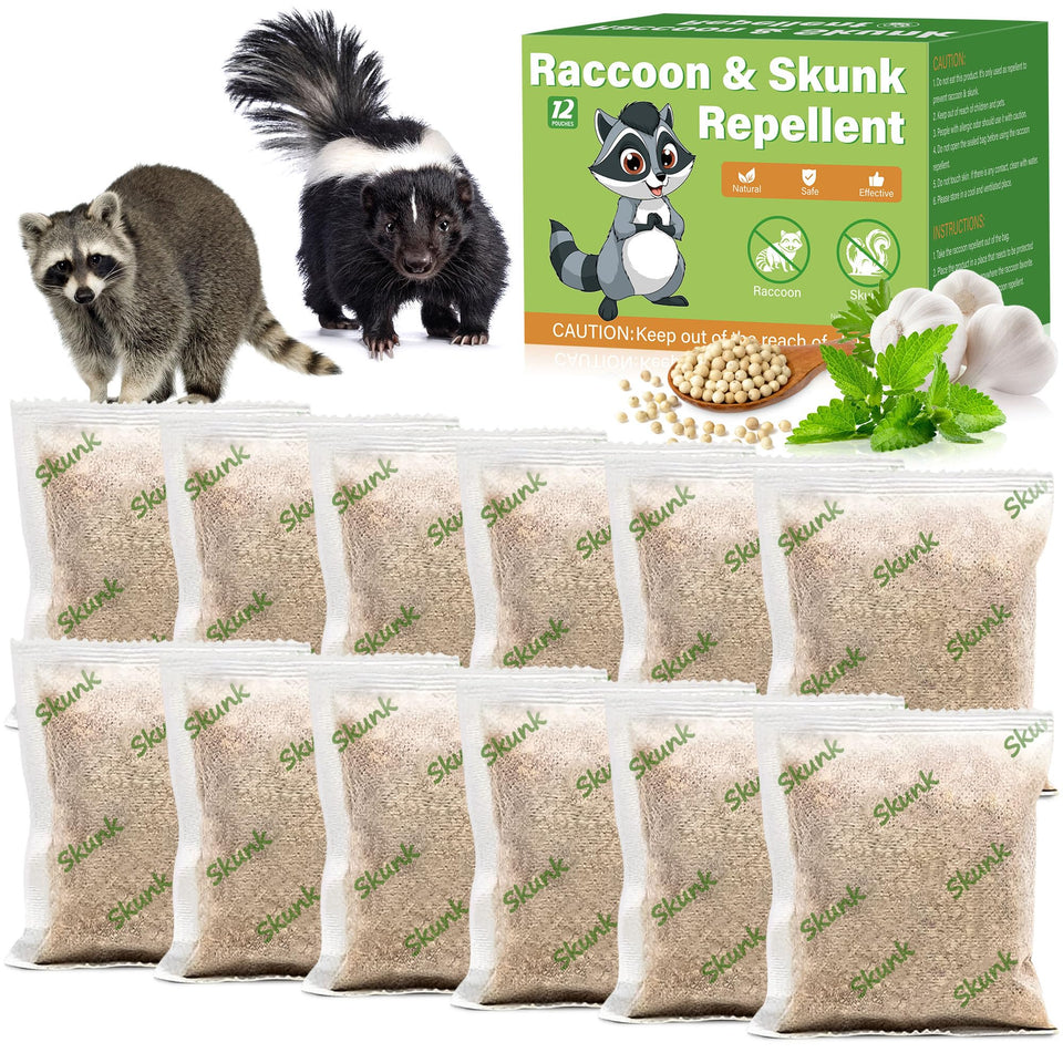 Motrapso peppermint skunk pouches in box protect outdoor spaces naturally.