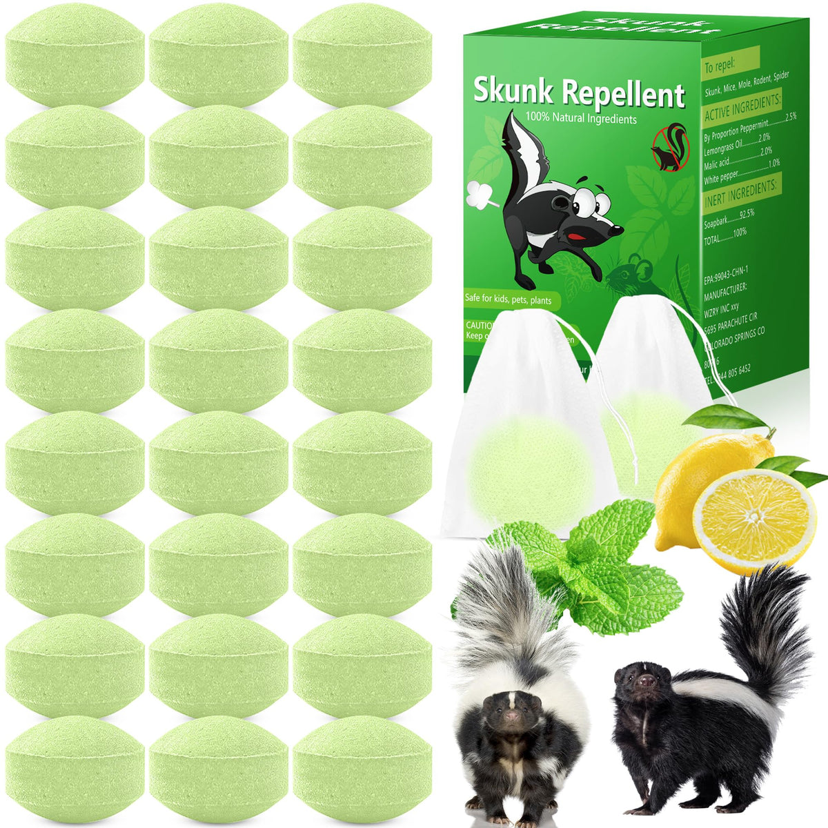 Motrapso peppermint skunk repellent in a mesh bag deters wildlife around gardens.