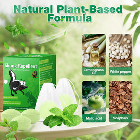Motrapso peppermint skunk repellent at shed entry protects stored items.