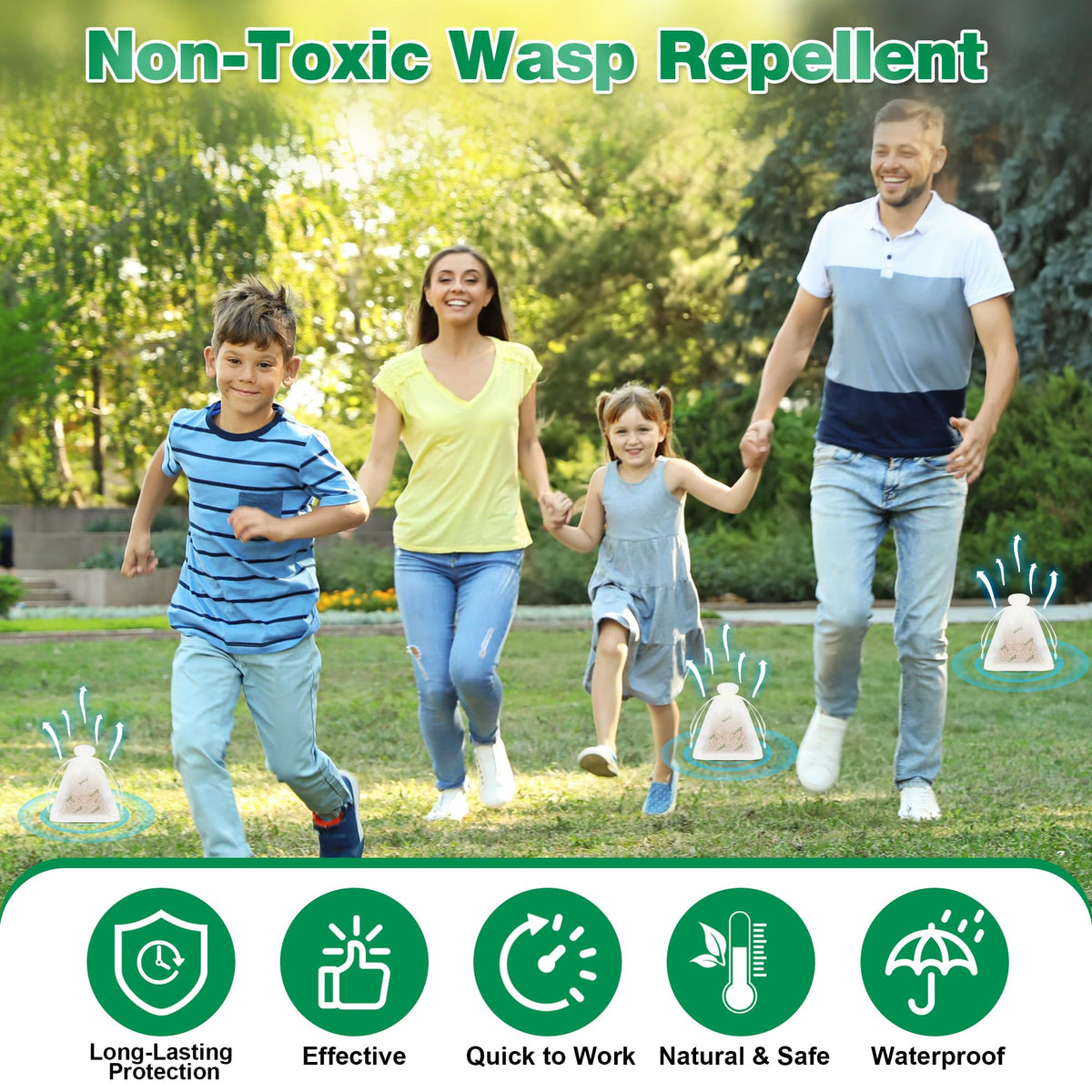 Motrapso Wasp Repellent Pouch in orchard protecting fruit trees
